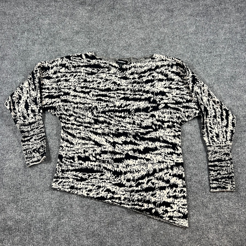 Express Sweater Womens Small Black White Zebra Print Asymmetrical Hem Boat Neck
